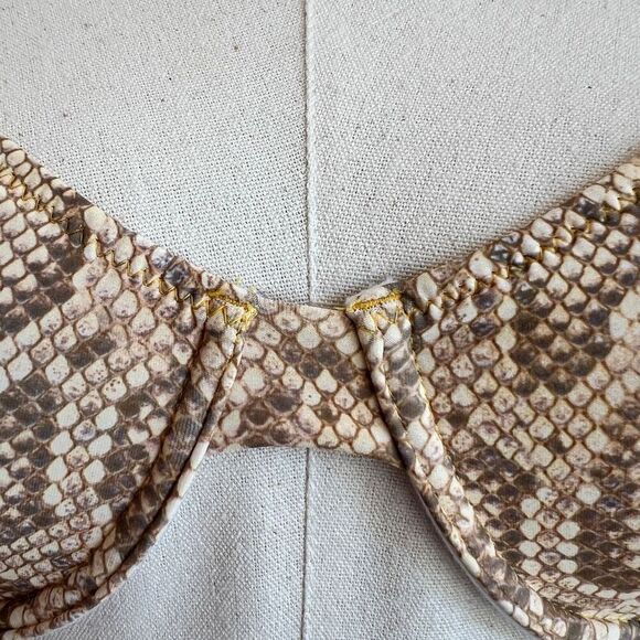 Romwe Underwire Snakeskin Print Bikini Swimsuit Top Size Small Yellow and Tan - Picture 5 of 12